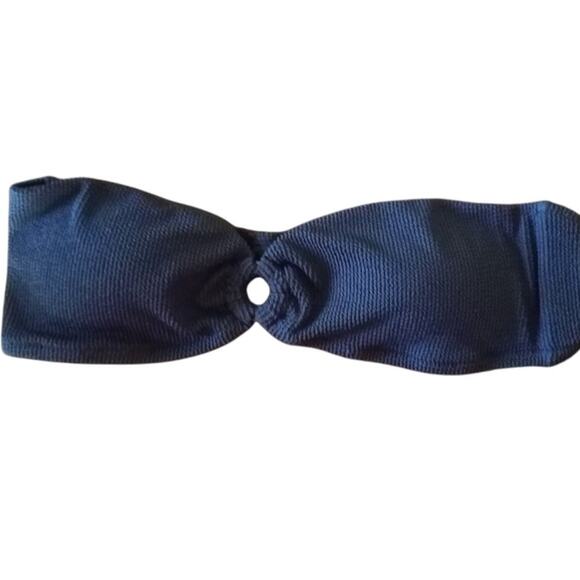 J Crew Womens Heritage Textured O Ring Bandeau Bikini Top Size 2X Black Stretch - Picture 1 of 7